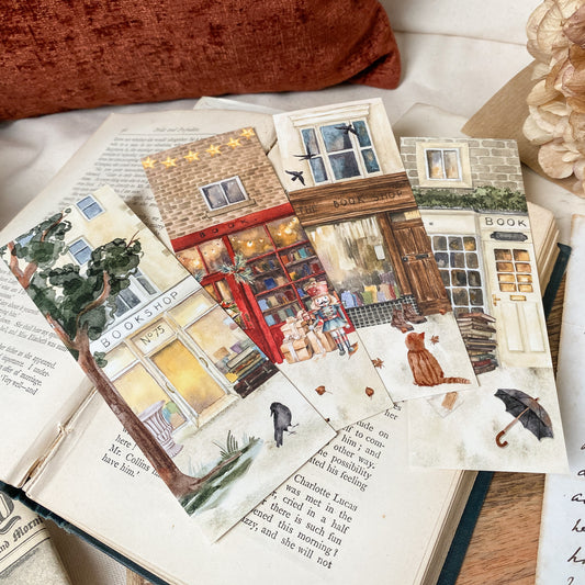 Set of 4 Bookshop Storefront Bookmarks