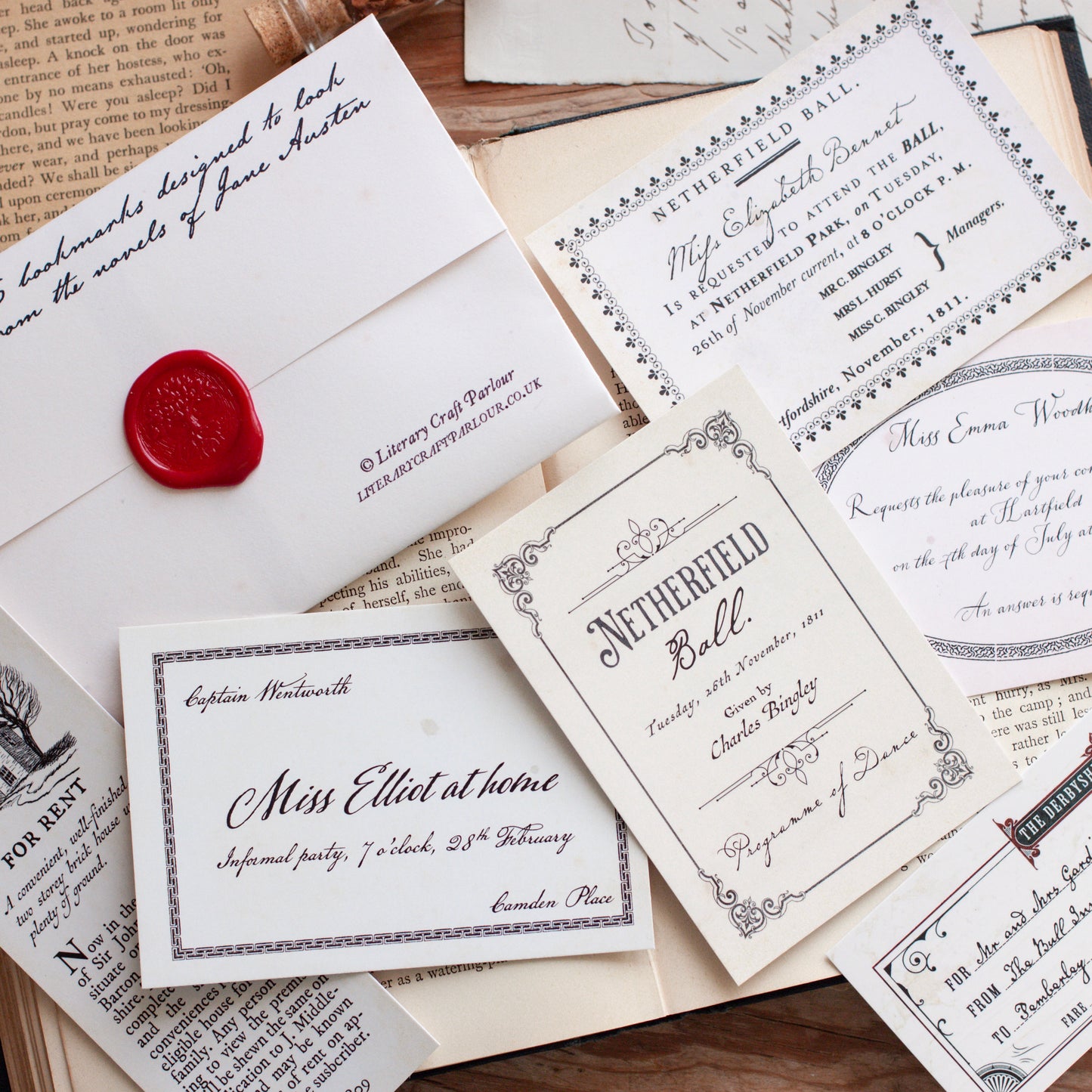 Jane Austen Bookmark Gift Set Wrapped in a Regency Style Letter