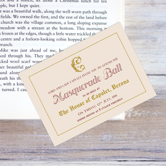 Romeo and Juliet Capulet Masquerade Ball Invitation Bookmark