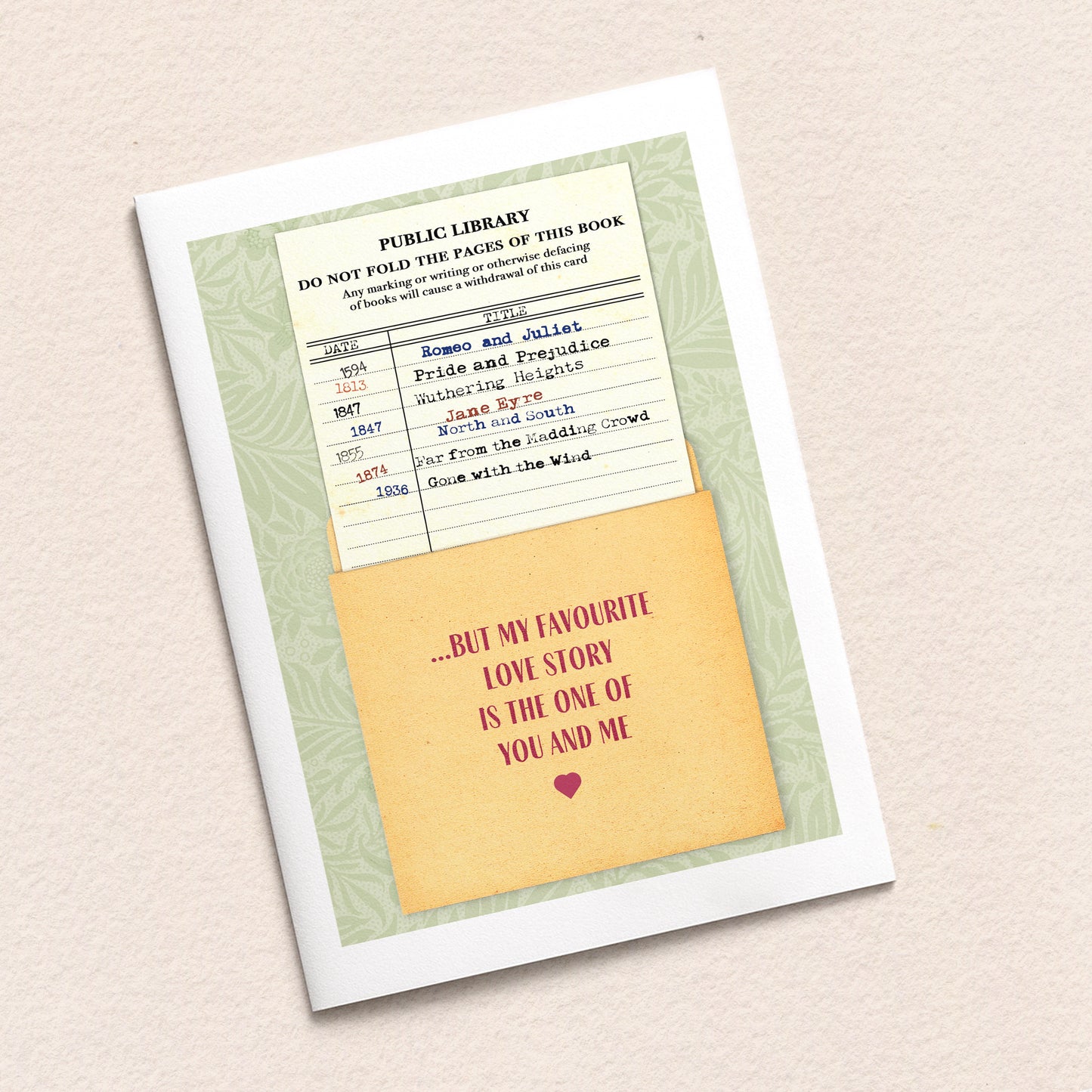 Library Card Romance Greeting Card