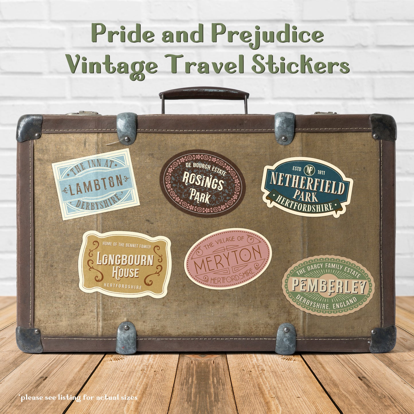 Pride and Prejudice Netherfield Park Vintage Travel Label Vinyl Sticker