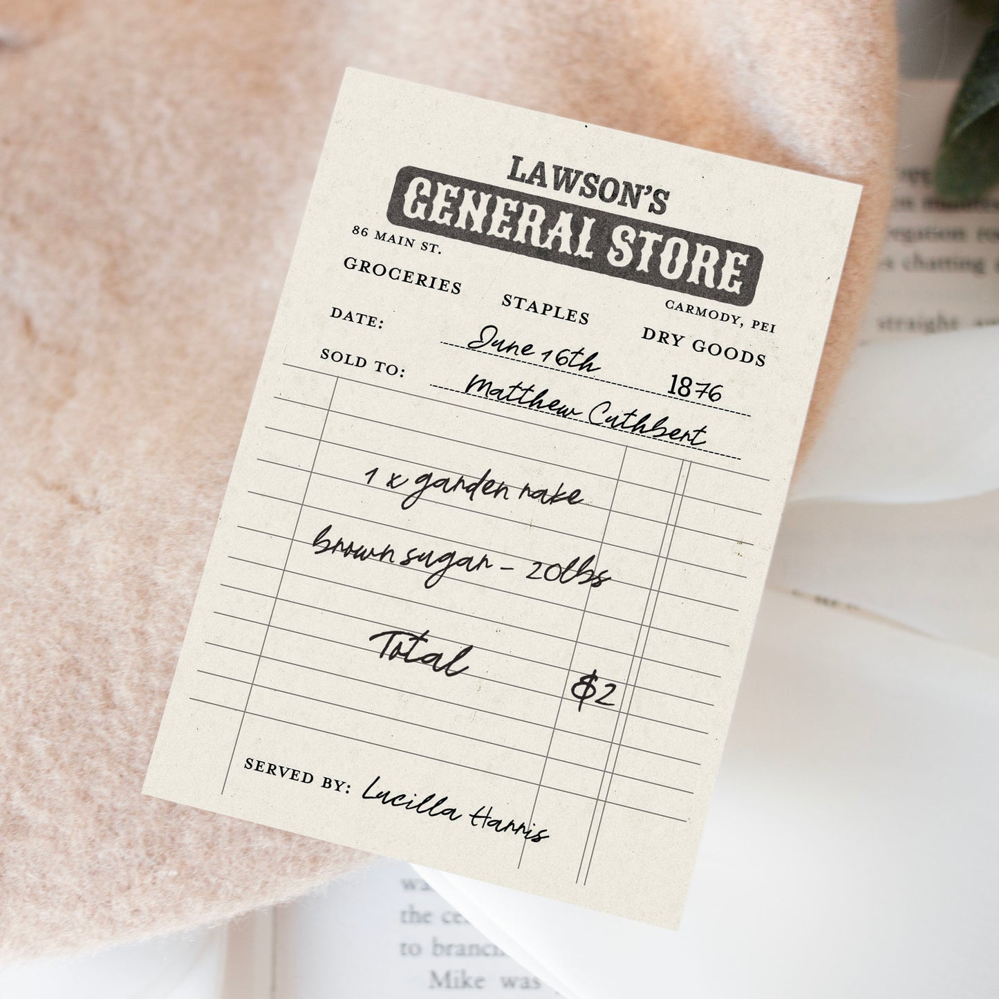 Anne of Green Gables Bookmark Lawson's General Store Receipt