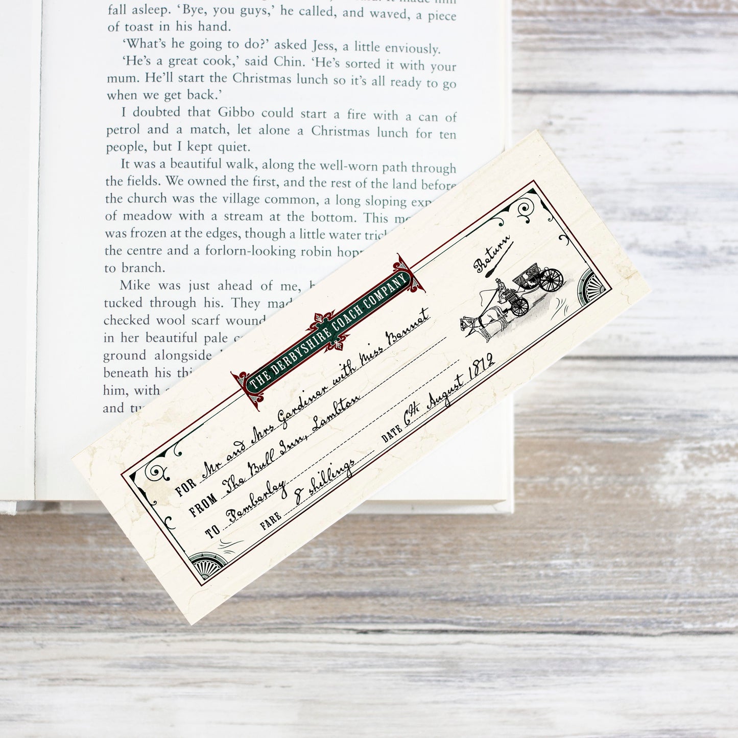 Pride and Prejudice Bookmark Coach Ticket to Pemberley