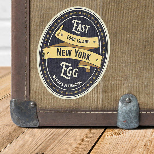 The Great Gatsby East Egg Vintage Travel Label Vinyl Sticker