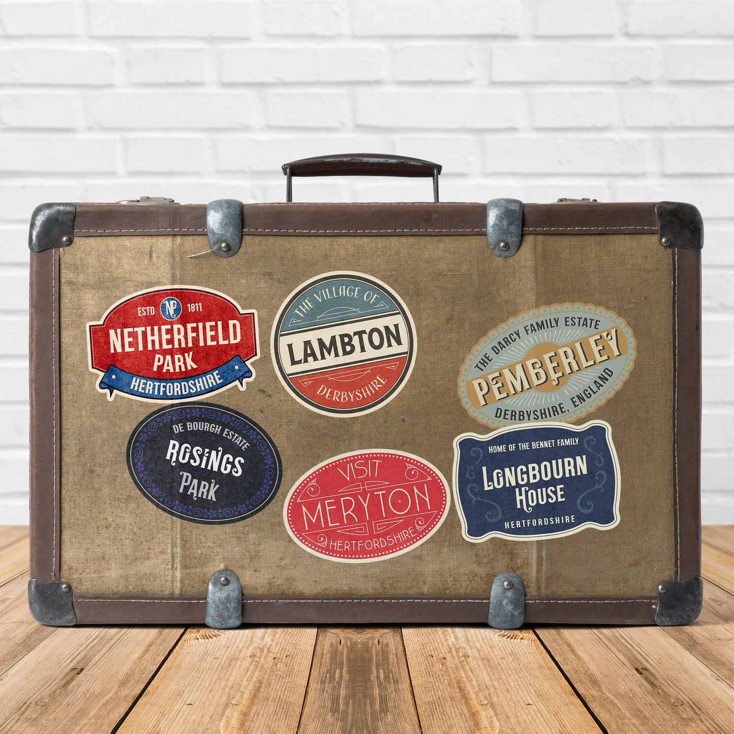 Pride and Prejudice Vintage Travel Labels Pack of 6 Vinyl Stickers