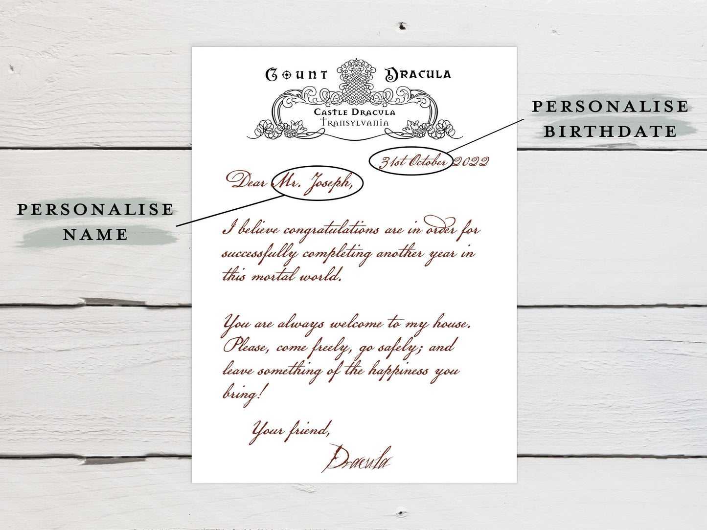 Personalised Dracula Birthday Card