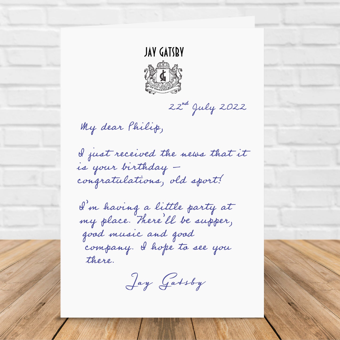Personalised Jay Gatsby Birthday Card