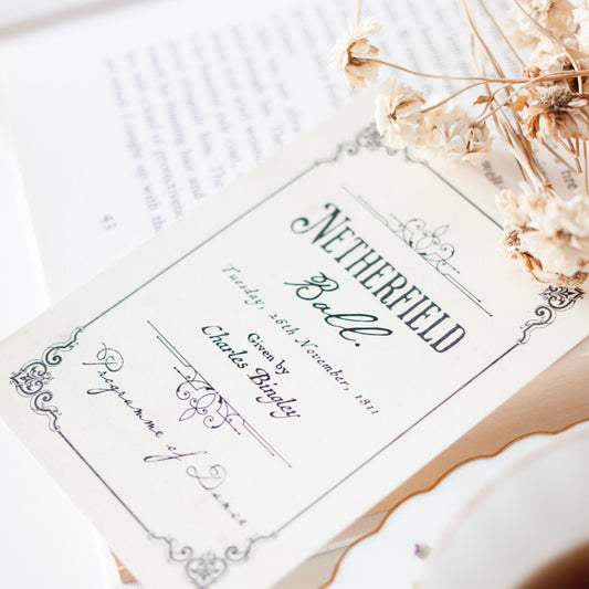 Pride and Prejudice Netherfield Ball Dance Card Bookmark