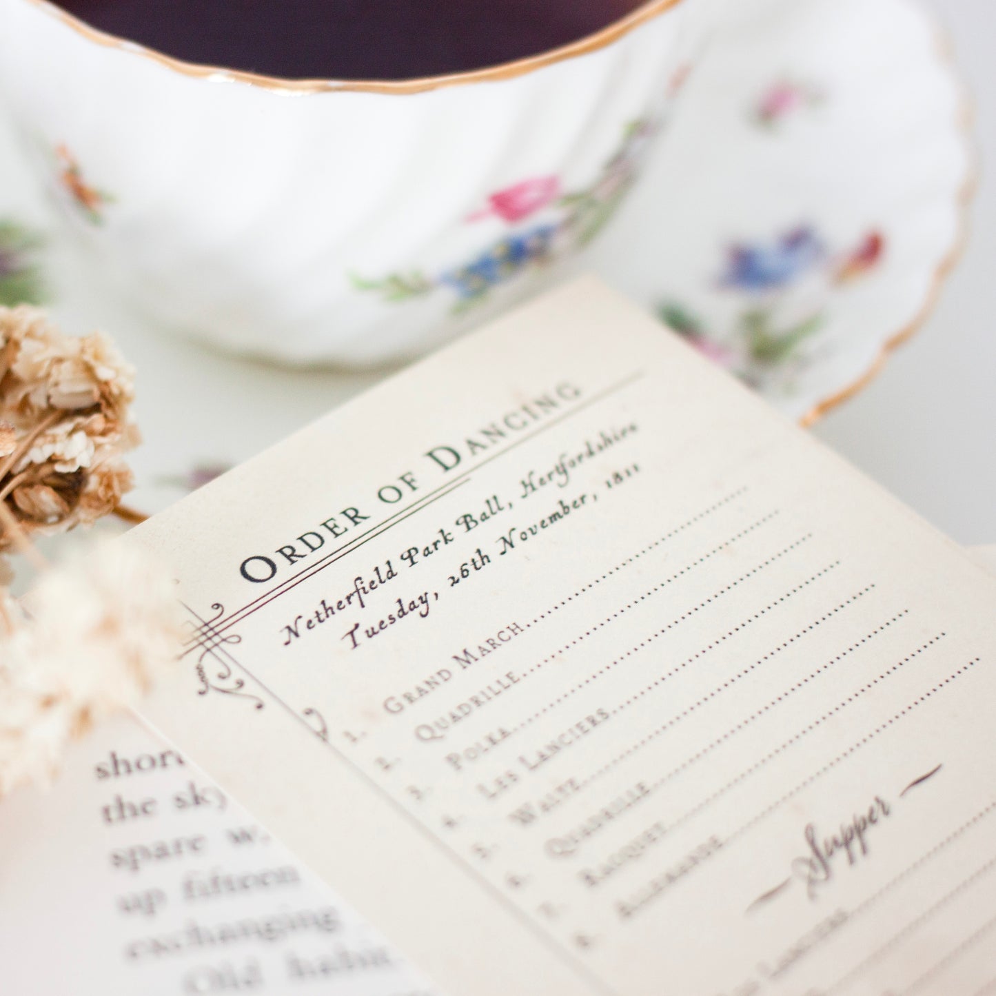 Pride and Prejudice Netherfield Ball Dance Card Bookmark