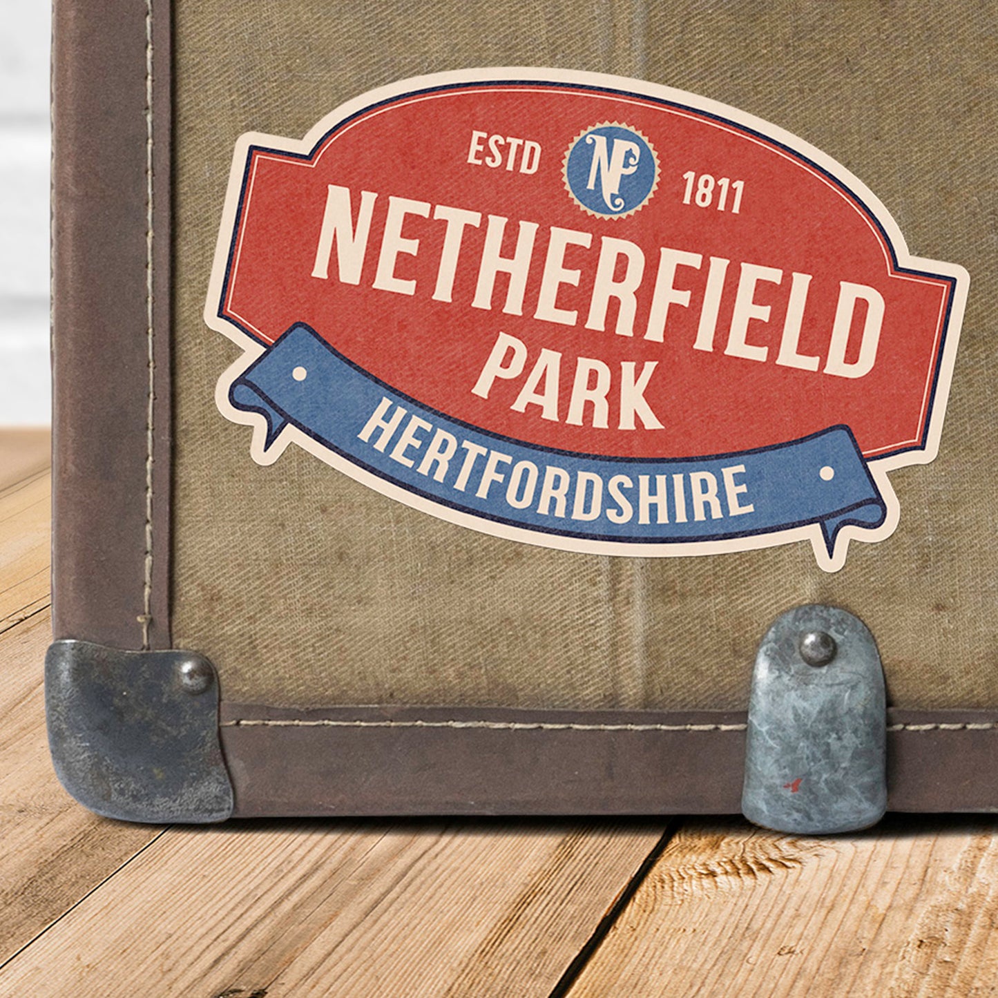 Pride and Prejudice Netherfield Park Vintage Travel Label Vinyl Sticker