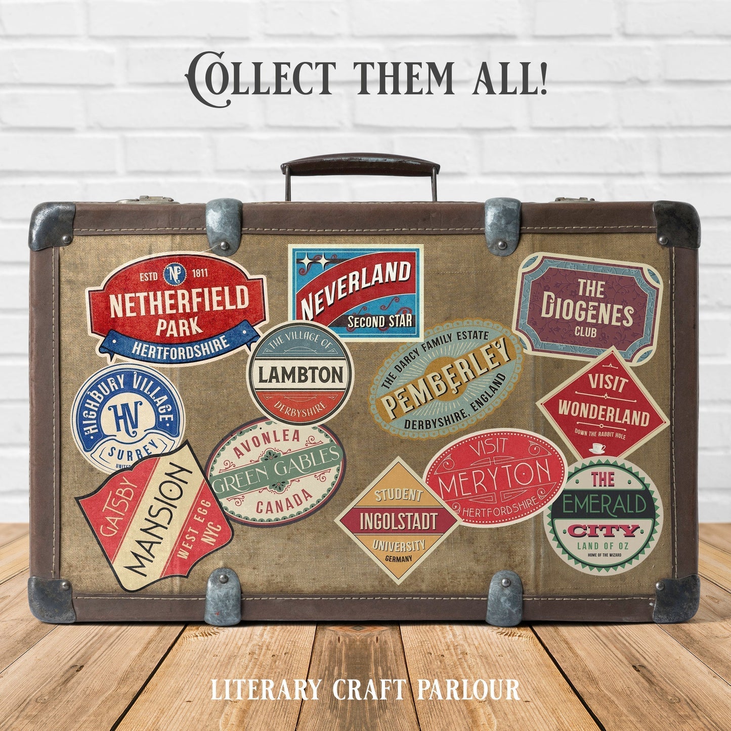 Pride and Prejudice Netherfield Park Vintage Travel Label Vinyl Sticker