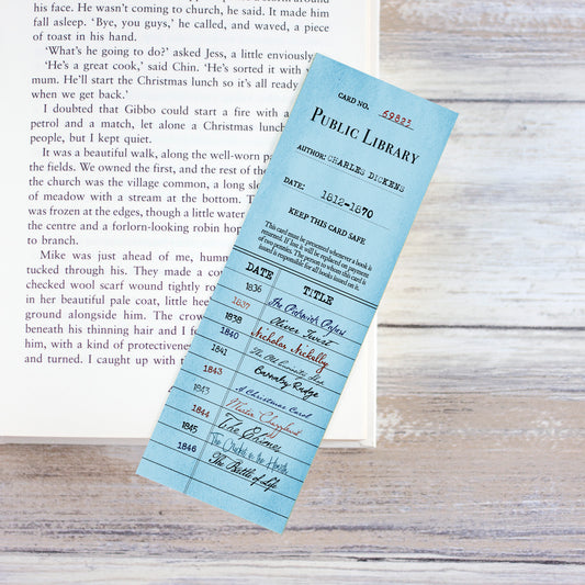 Charles Dickens Vintage Library Card Bookmark