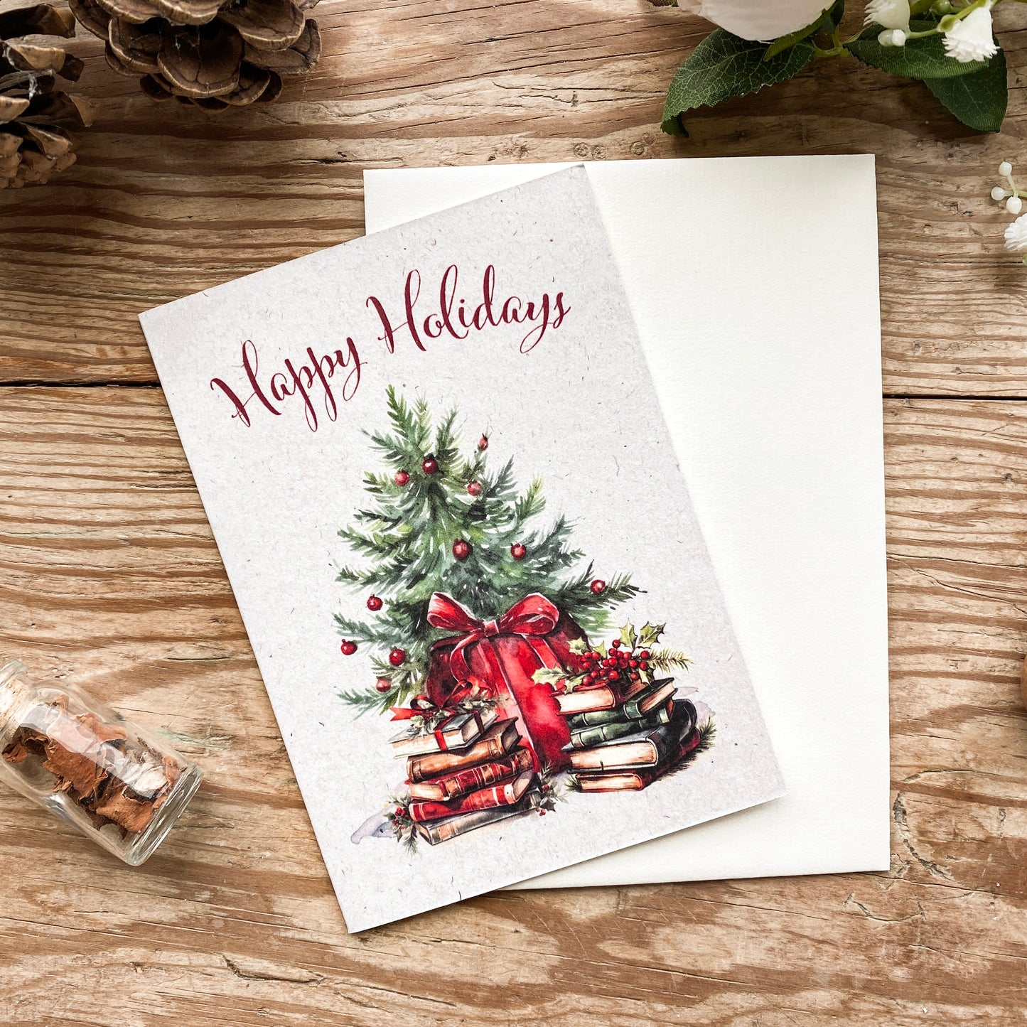 Cozy Bookish Christmas Card Happy Holidays