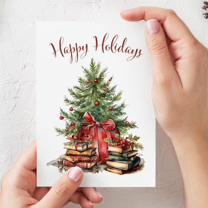 Cozy Bookish Christmas Card Happy Holidays