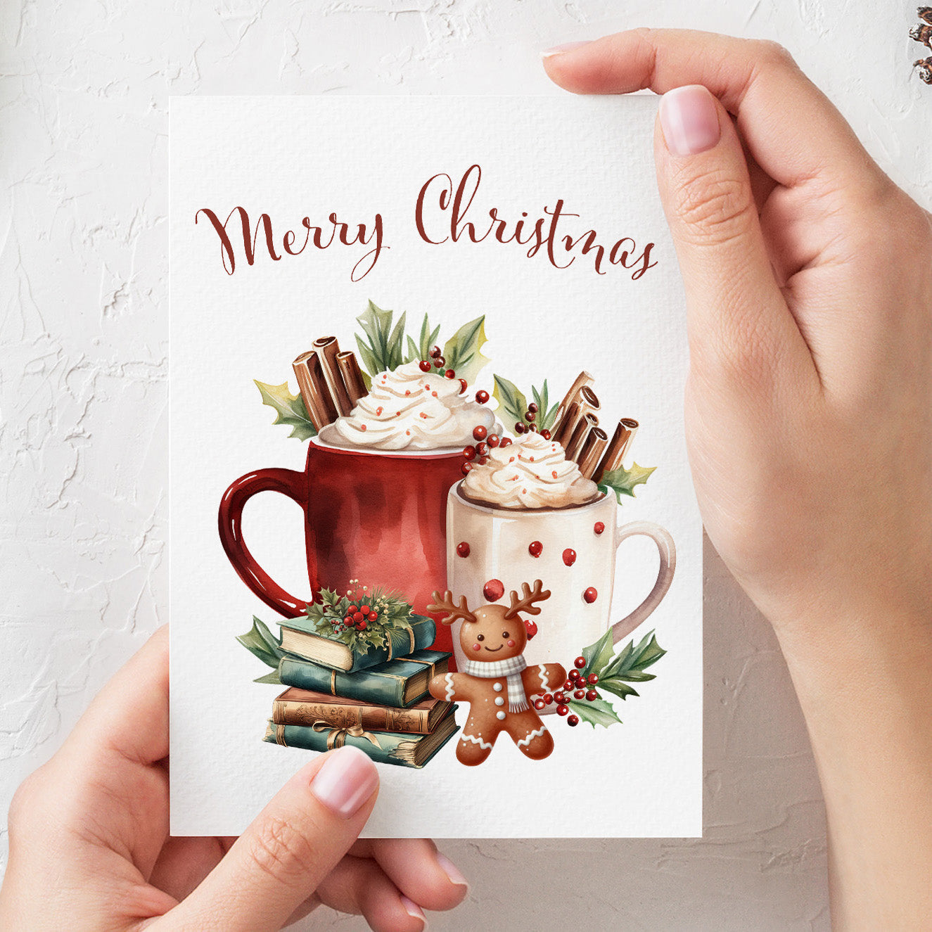 Cozy Bookish Christmas Card Merry Christmas