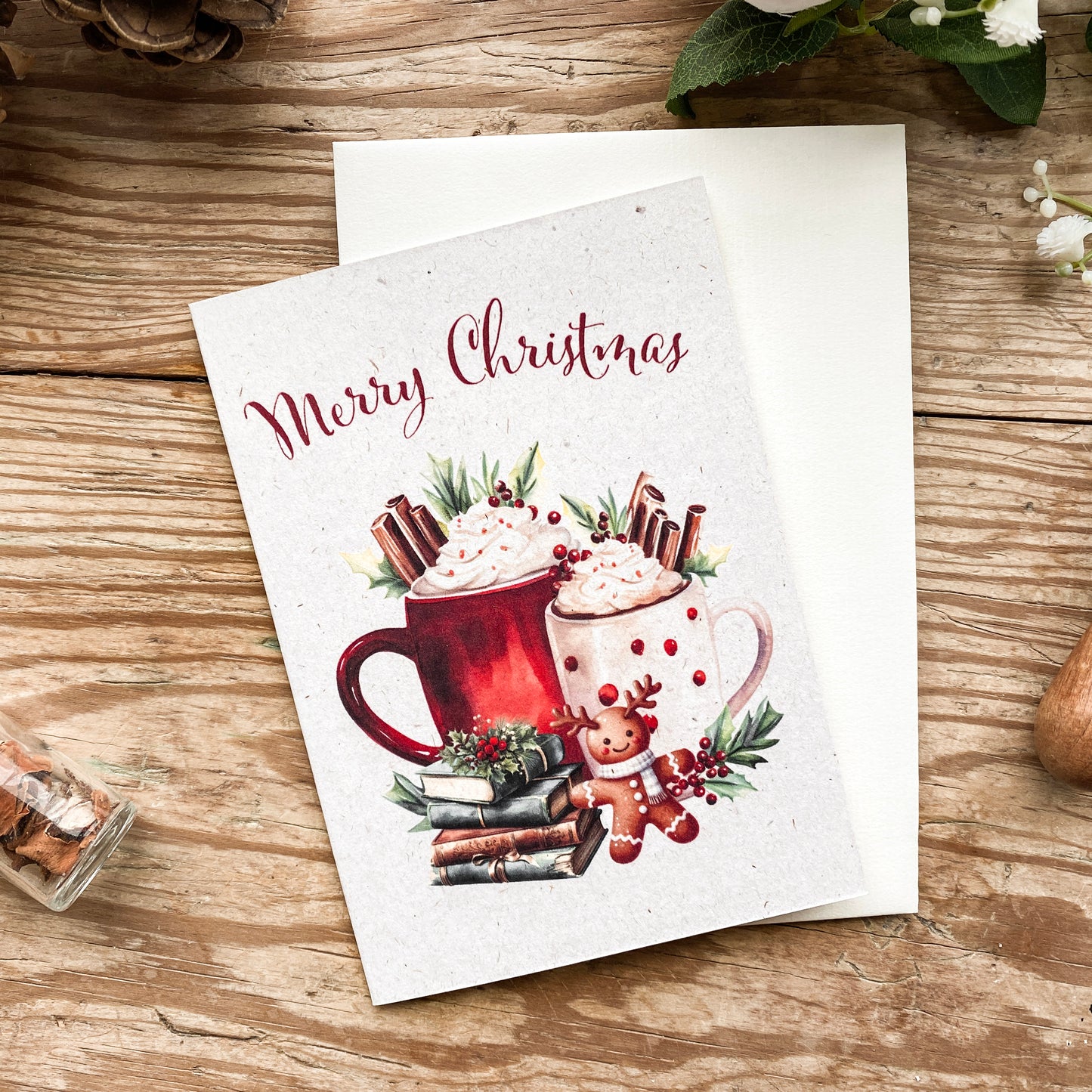 Cozy Bookish Christmas Card Merry Christmas