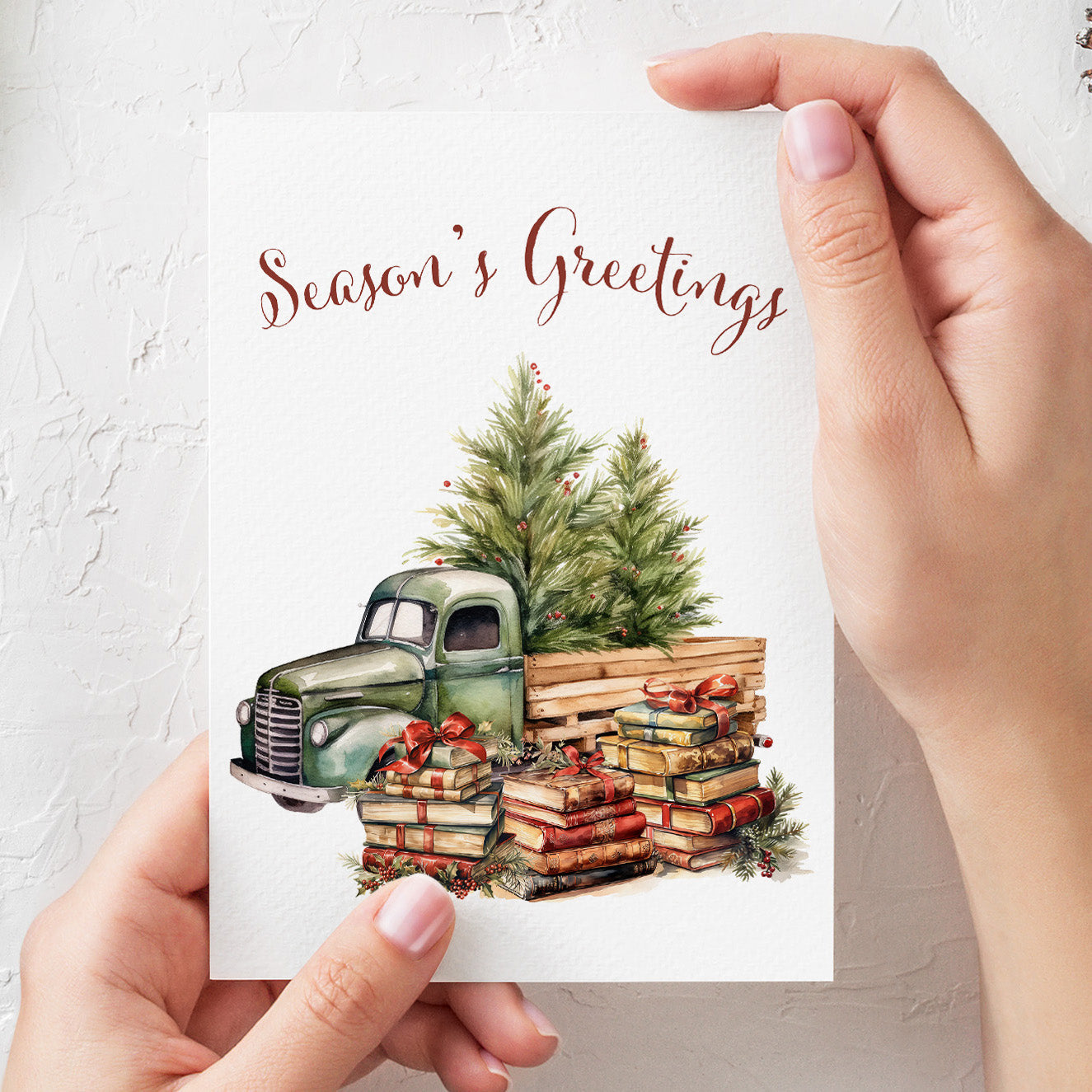 Cozy Bookish Christmas Card Season's Greetings