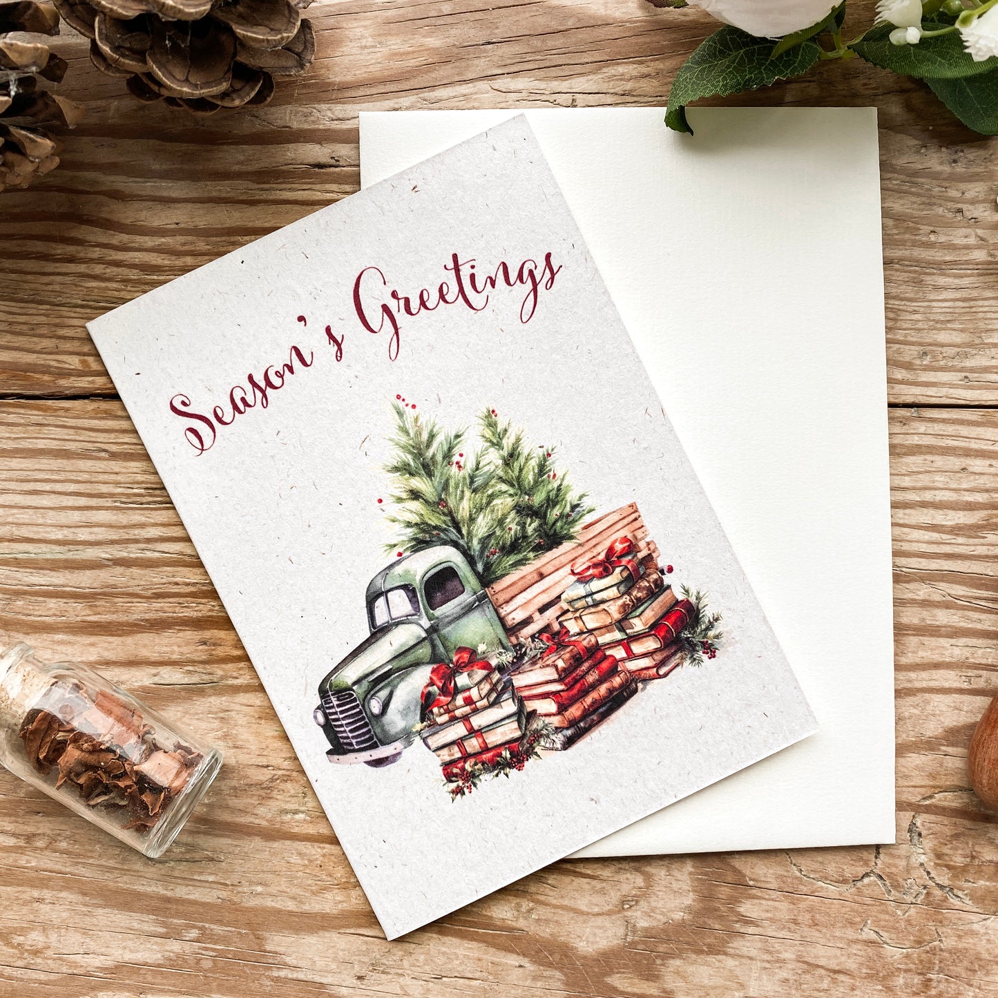 Cozy Bookish Christmas Card Season's Greetings