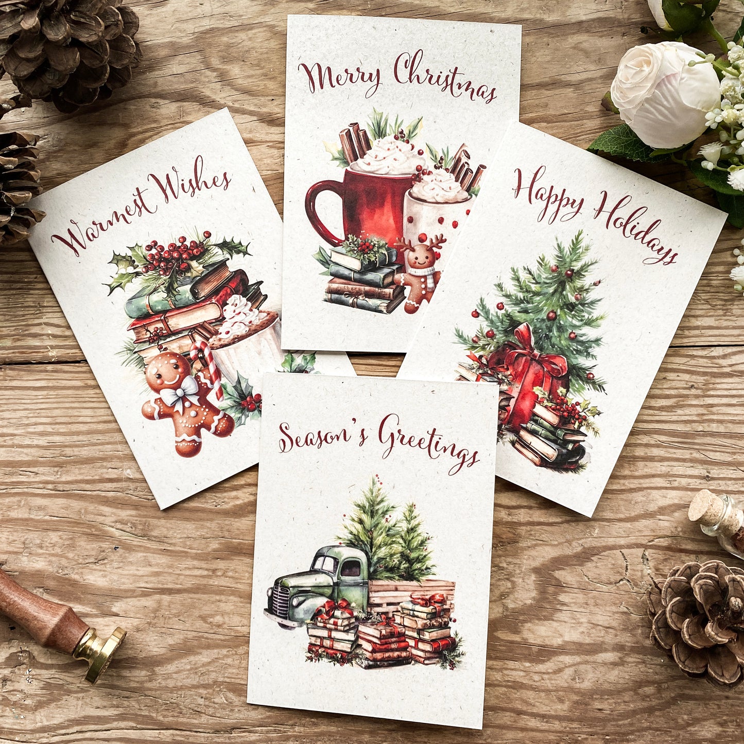 Cozy Bookish Christmas Card Happy Holidays