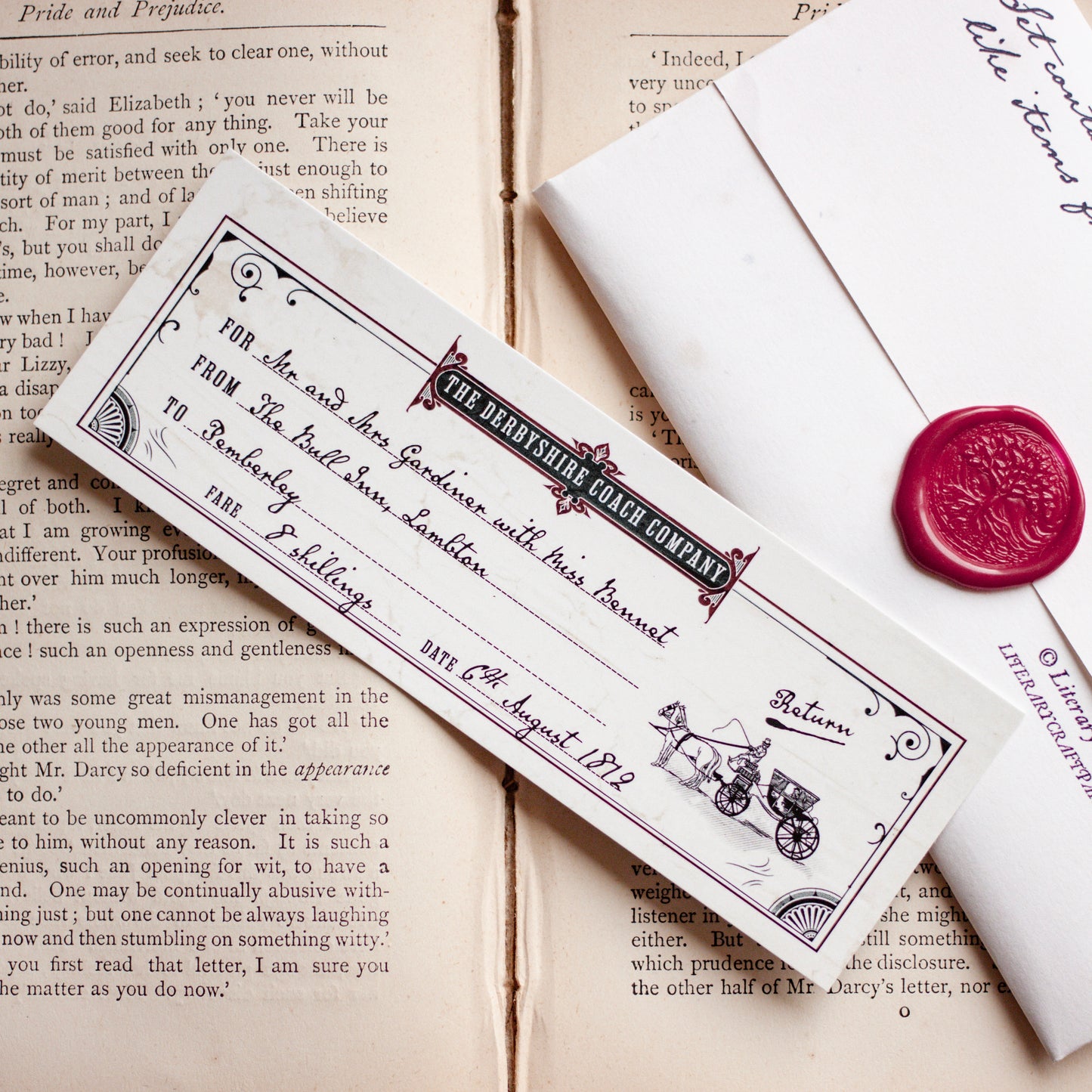 Jane Austen Bookmark Gift Set Wrapped in a Regency Style Letter