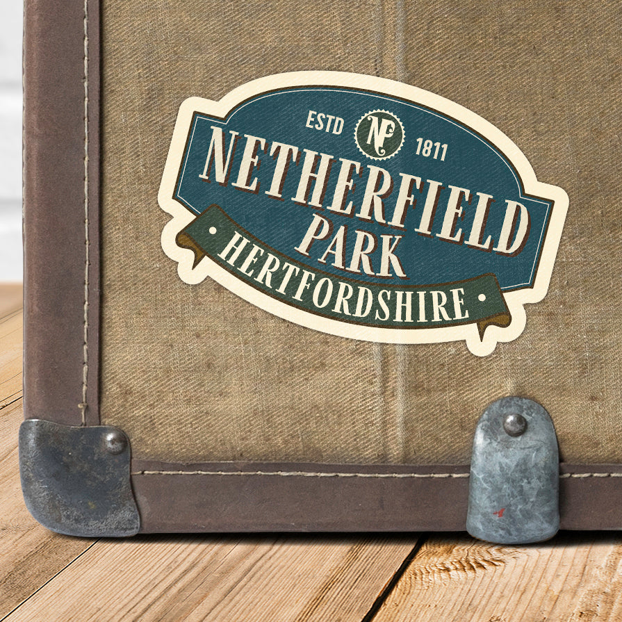Pride and Prejudice Netherfield Park Vintage Travel Label Vinyl Sticker