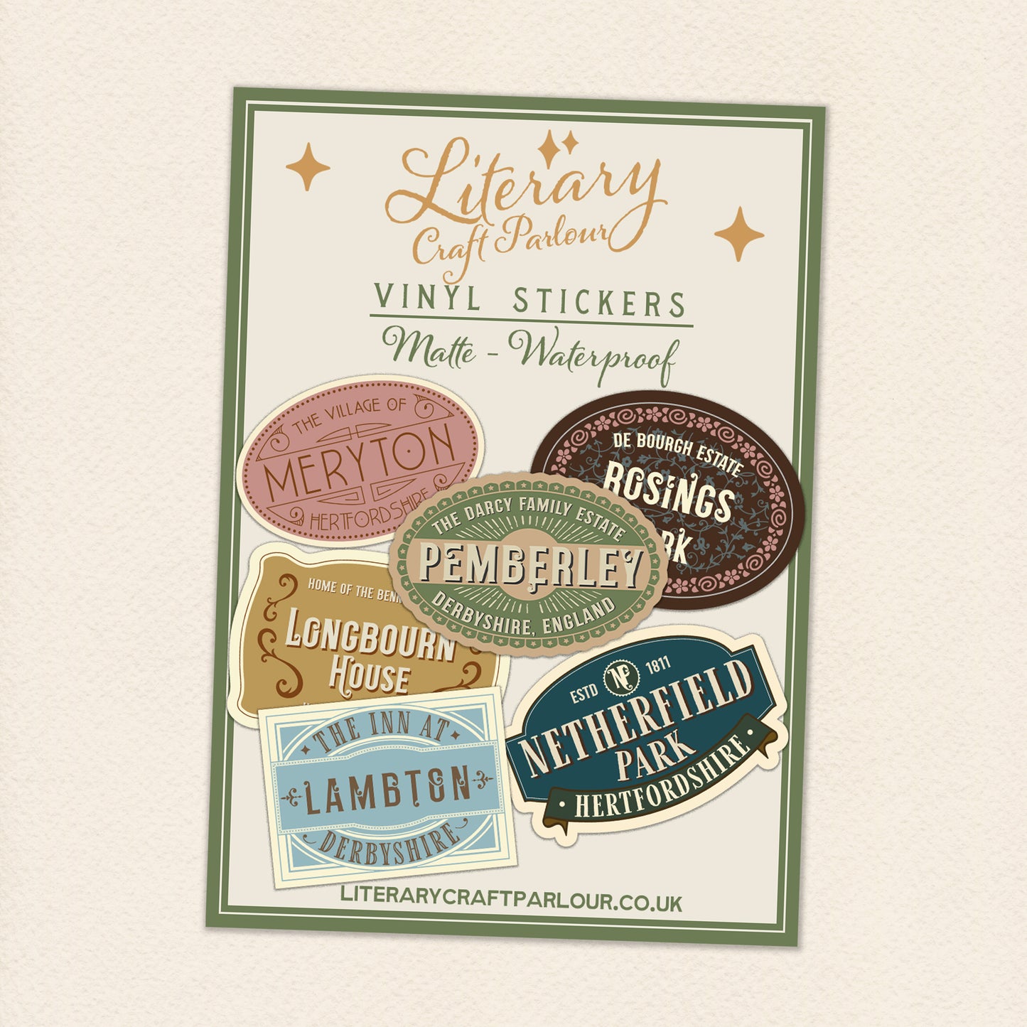 Pride and Prejudice Netherfield Park Vintage Travel Label Vinyl Sticker