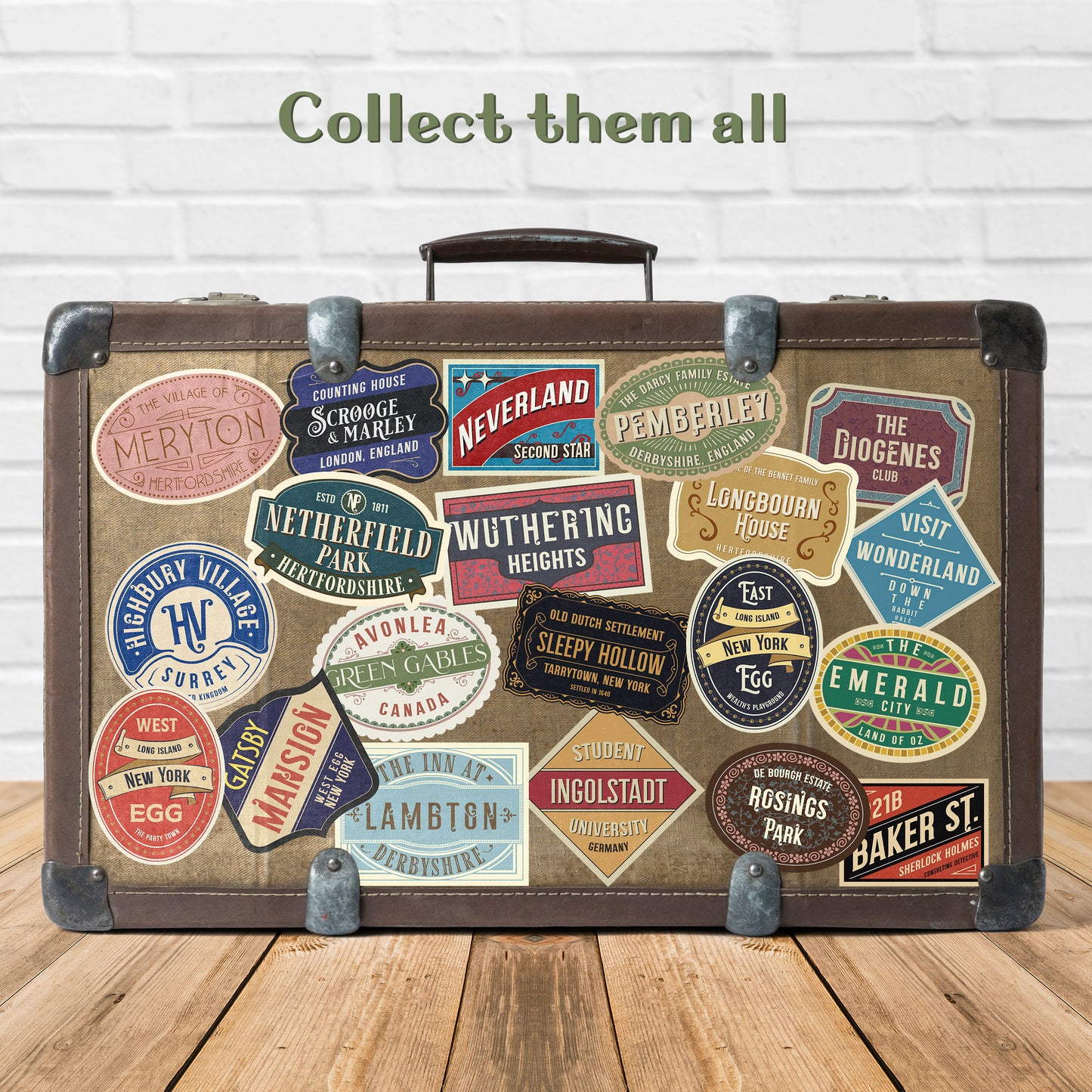 Fictional Locations Vintage Travel Labels Pack of 20 Vinyl Stickers