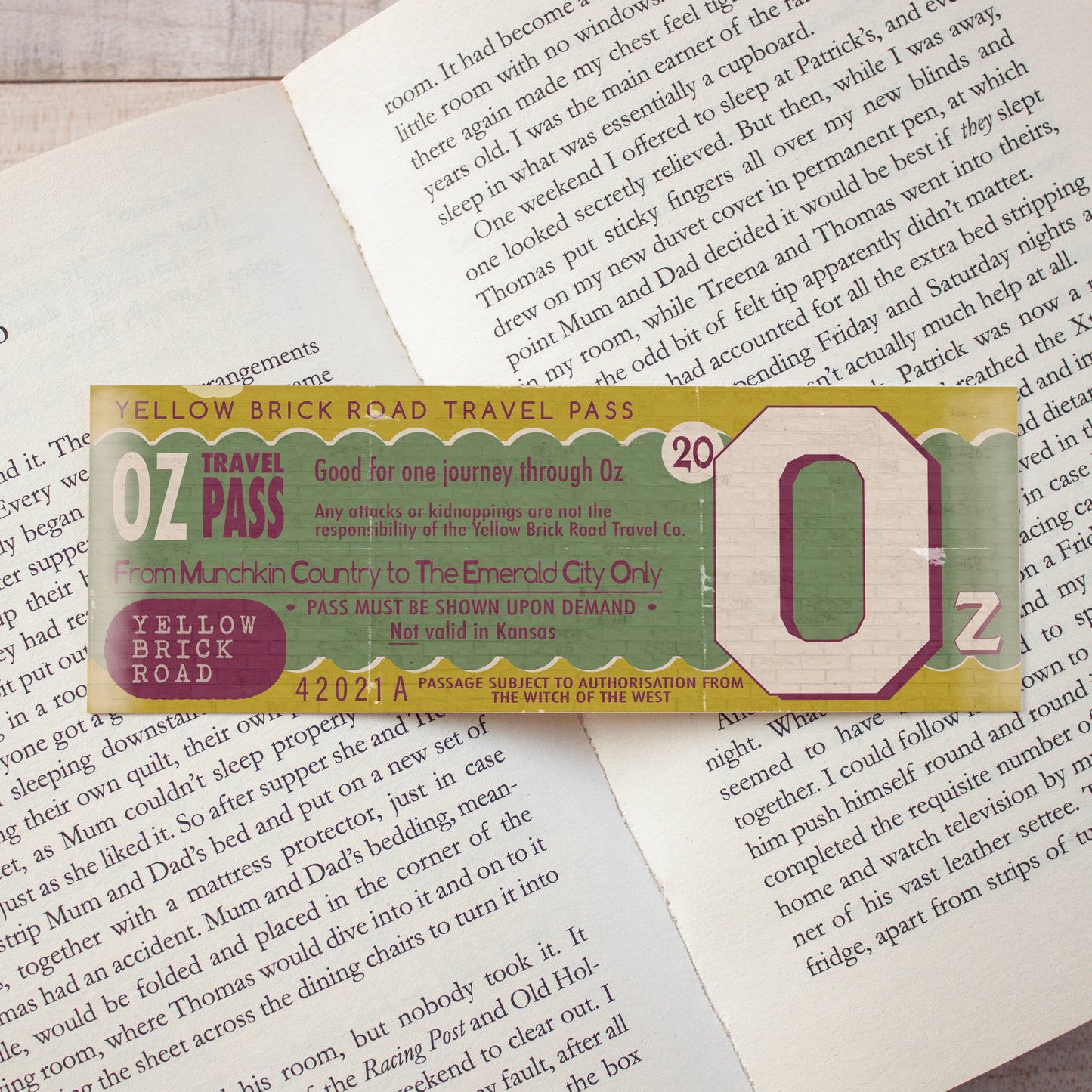 Wizard of Oz Yellow Brick Road Travel Pass Bookmark