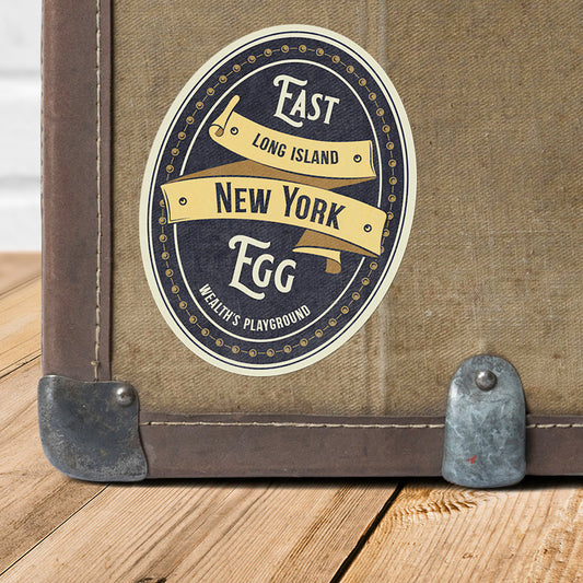 The Great Gatsby East Egg Vintage Travel Label Vinyl Sticker