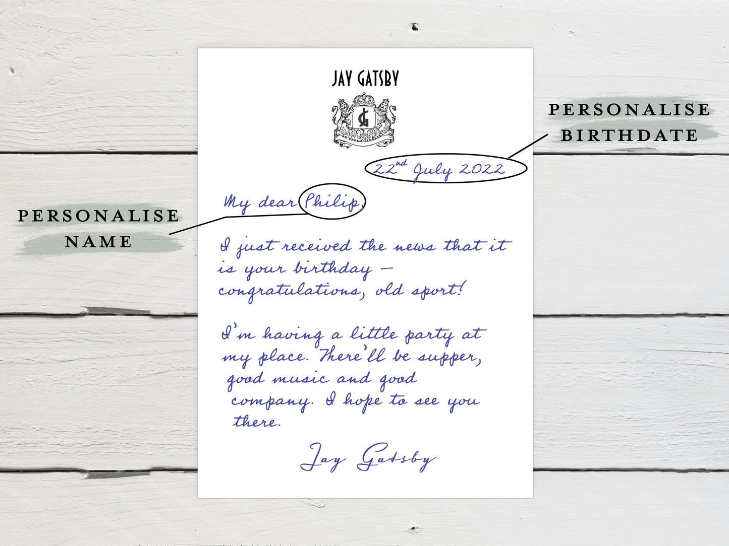 Personalised Jay Gatsby Birthday Card