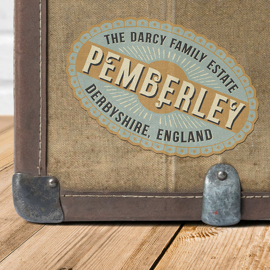 Pemberley Vintage Travel Label Vinyl Sticker