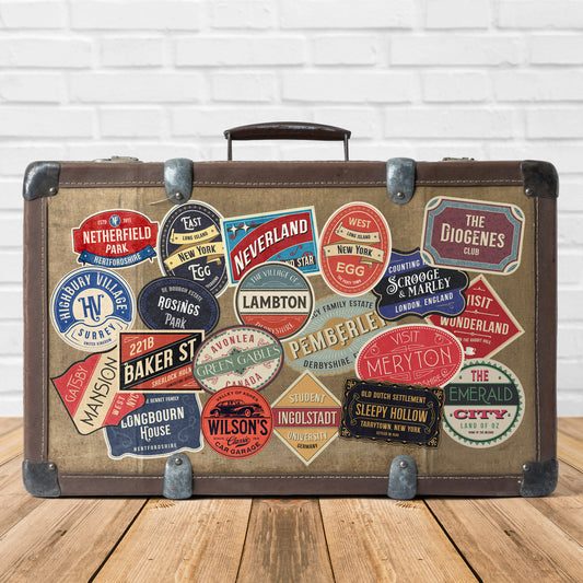 Fictional Locations Vintage Travel Labels Pack of 20 Vinyl Stickers