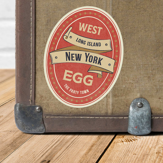 The Great Gatsby West Egg Vintage Travel Label Vinyl Sticker